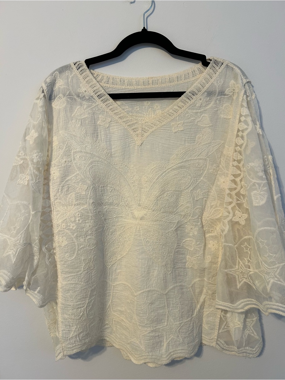 White Embroidered V-Neck Women’s Top